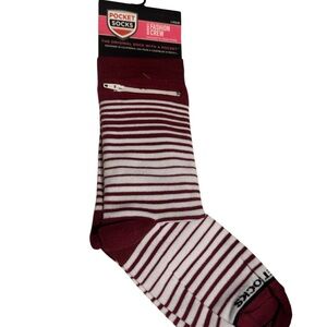 Men's Burgundy and White Striped Crew Socks